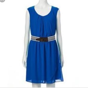 AB Studio Blue Sheer Dress with Belt